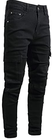 Men's Black Skinny Slim Fit Stretch Tapered Leg Jeans Fashion Stretchy Cargo Jeans Mens Casual Biker Hip Hop Denim Work Pants Jeans with Cargo Pockets