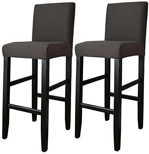 Qelus Barhocker Bezüge,2 Stück Stretch Abnehmbar EsszimmerstuhlbezügeBarhocker Bezug, waschbarer Stuhl-Schonbezug für Esszimmer, Küche (2 Stück Dunkelgrau)