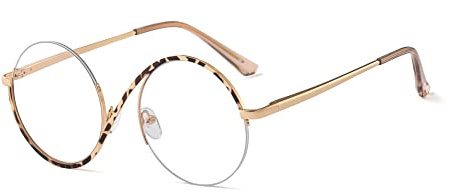 kachawoo Halbe randlose Brillen Null Diopter Brillenrahmen 8 S Form Metall Verschreibung Runde Anti Blaulicht Ray Brillen (leopard gold frame)