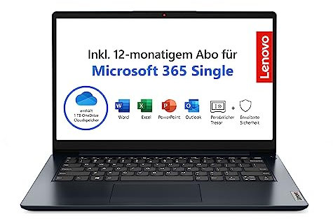 Lenovo IdeaPad Slim 1i Laptop | 14 Full HD Display | Intel Celeron N4020 | 4GB RAM | 128GB SSD | Intel UHD Grafik 6000 | Win11 Home | QWERTZ | blau | inkl. Microsoft 365 | 3 Monate Premium Care