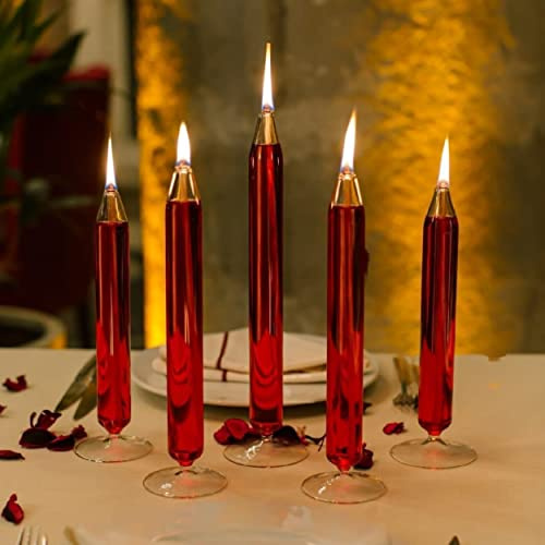 Öllampe aus Glas | Kerzenständer | Ella 5-Teilig | Mundgeblasen & Handgemacht | Modern für Innen und Außenbereich | Dauerdocht aus Glasfasern