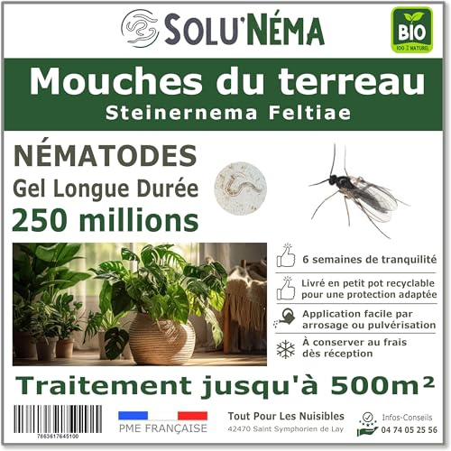 SOLUNEMA - Nématodes SF Contre Les Mouches du Terreau 250 millions - Formulation Gel Longue Durée pour jusqu'à 500 m² - Traitement biologique et efficace - efficacé redoutable