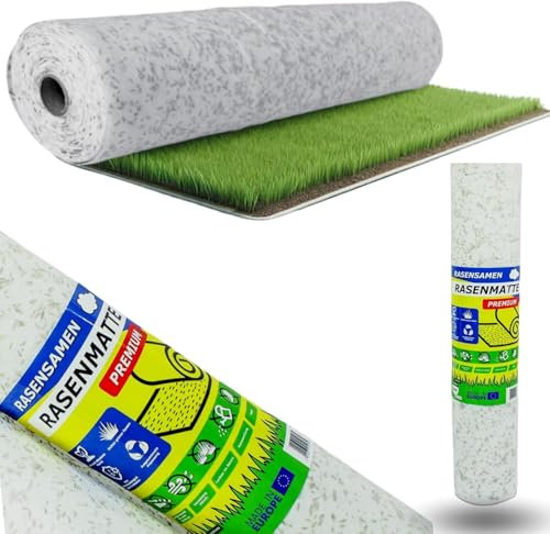 Matte mit integrierten Rasensamen - Gras auf der Rolle für eine einfache Aussaat - biologisch abbaubare Rasenvlies-Grassamen schnellkeimend- Rasenrolle (10m²) - Rasenmatte