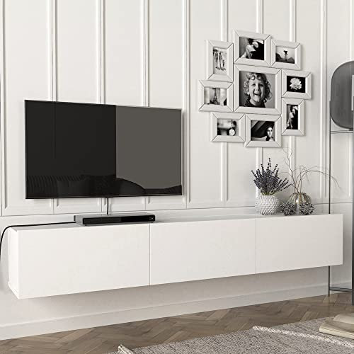 [en.casa] Mobile TV da Parete con 3 Ante a Ribalta Mensola Porta TV 180 x 31 x 29,5 cm Armadietto Pensile - Bianco