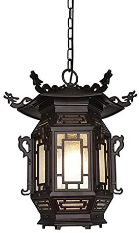 ZYMEN Droplight, Chinois Antique Extérieur Étanche Suspension Lampe Pavillon Hexagonal Pendentif Lanterne Classique Gazebo Cour Suspension Lumière Escalier Couloir Extérieur Plafond Luminaires