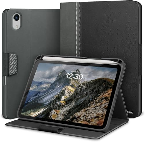 KingBlanc Hülle für iPad mini 7/mini 6 (2024/2021) Schwarz | Design mit zwei Texturen, Integrierter Stifthalter, Veganes leder, Verstellbarer Ständer, Magnetverschluss