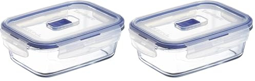 Luminarc Pure Box Active - Boîte de Conservation hermétique en verre, Transparent, rectangulaire 0,82 L (Lot de 2)