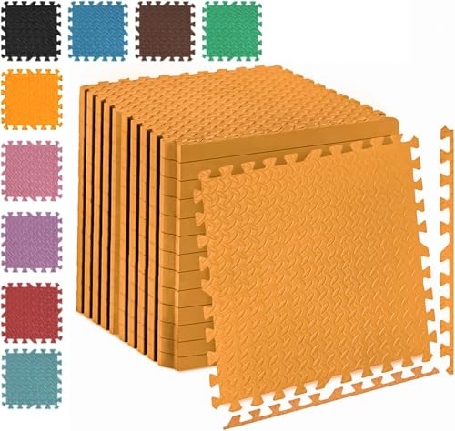 Fk Sports 25mm Extra Thick Gym Flooring Mat, Leaf 60x60cm (Orange, 8pcs | 32 sq.ft) Non-skid mats, Soft Cushion EVA Rubber foam, Interlocking Puzzle Floor Tiles, for home Yoga Workout