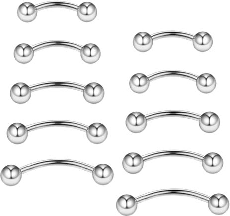 Gojewen 10stk Curved Barbell Augenbrauenpiercing Lippenpiercing 6-14mm Edelstahl Piercing Nase Lippe Augenbrauen Helix Rook