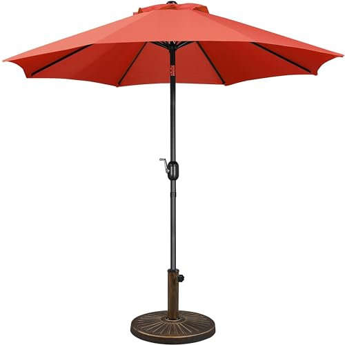 Yaheetech 2.7m Garden Parasol Umbrella Patio Table Umbrella Outdoor Tilting Crank & Handle Parasol with 10kg Resin Base Stand - Orange