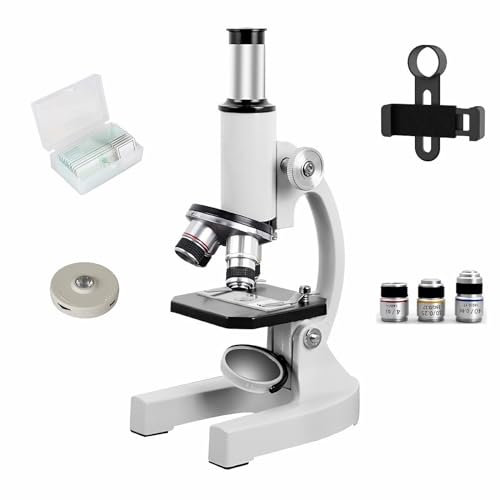 Microscope-200-4000X Magnification,Biological Educational Microscope for Students and Adults,with Phone Clip,Biological Specimen and Fill Light (white)