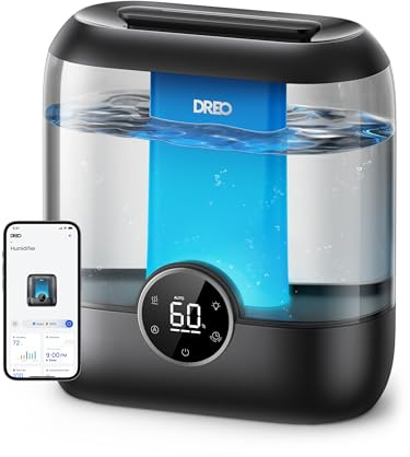 DREO Smart Humidifiers for Bedroom, 6L Top Fill Supersized Cool Mist Humidifier for Large Room, 60 Hour Runtime, Quiet Ultrasonic Humidifier for Plants, Indoor, Home, Night Light, Black