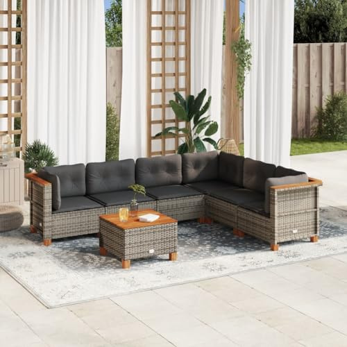Festnight Gartenmöbel-Set aus PE-Polyrattan Balkonmöbel Terrassenmöbel Ecksofa Garten Balkonlounge Set Lounge Gartenlounge Terrassenmöbel Grau 7-tlg-Type-27