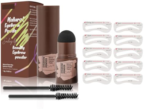 Kit De Sello De Cejas, Plantilla Sello Ceja, Juego polvos tatuaje cejas reutilizables a prueba de agua, con 10 plantillas y 2 pinceles para colorear cejas, larga duración, natural(Negro), eyecream-6
