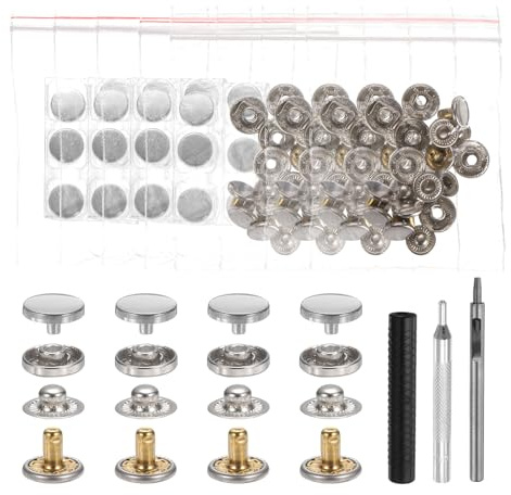 sourcing map 24 Set Leather Snap Fasteners Kit 12mm Metal Snap Button Press Studs Leather Rivets Snaps with 3 Setter Tools for Clothes Jackets Jeans Wears Bags, Silver Tone