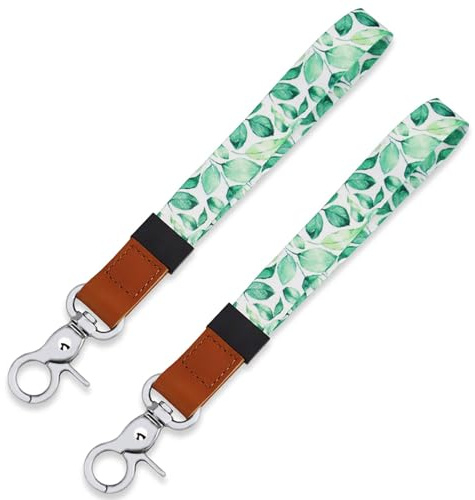 HONZUEN Handrem, nyckelband, 2 stycken, släta nyckelhållare, nyckelband med metalllås, slitstark handledsrem, kort för nycklar, USB-minne, mobiltelefon (blad)