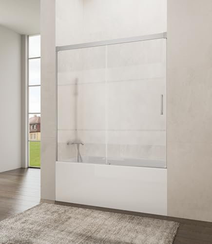 Box doccia anteriore | vetro di sicurezza 6 mm | profili in alluminio in 2 finiture, divisorio vasca scorrevole (FROST CROMO, 155-160 cm)