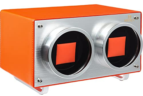 MOZSLY Double Watch Winder for Automatic Watches Quiet Motor PU Leather Orange