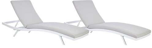 Beliani Gartenliege 2er Set Aluminium weiß Bespannung grau verstellbares Kopfteil Amelia