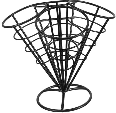 BEBEMOKO 4holes Snack Serving Basket French Fries Chips Holder Metal Wire Fries Stand Appetizer Display Stand