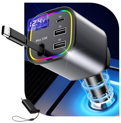 Zigarettenanzünder USB C Auto Ladegerät 4 in1 78W Kfz Ladegerät | USBC 12V Zigarettenanzünder USB Adapter, Schnellladegerät KFZ-Handyladegeräte mit RGB Licht für iPhone Android, Auto Zubehör