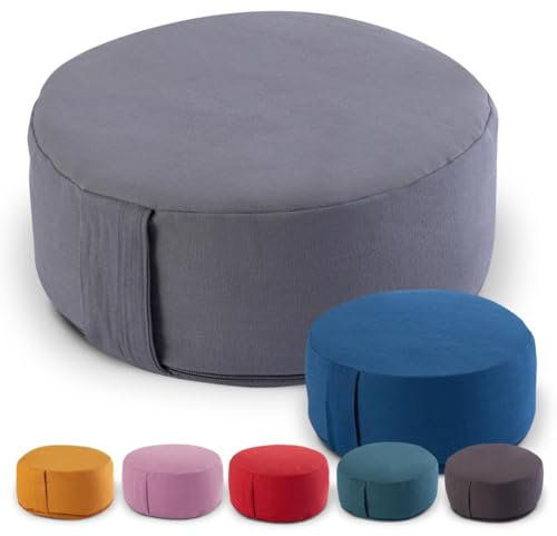 Amago home Yogakissen Bodenkissen rund H 14xø31 cm mit Buchweizenschalen Meditationskissen Sportkissen Farbe grau - coolgray