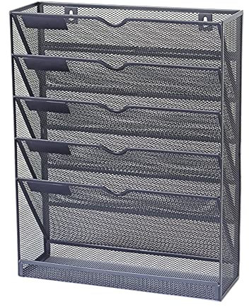 5-lagiger A6-Netz-Wand-Literaturhalter – Schwarz-Weiß-Raster-Aktenregal für Post und Zeitschriften, Wandmontage, platzsparendes Design für Zuhause und Büro