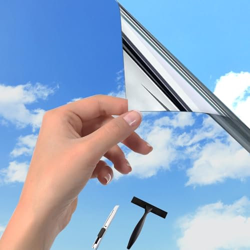 Guuteee Film de protection solaire, contre la chaleur, argenté, 90 x 400 cm, pour fenêtre intérieure ou extérieure, fenêtre, brise-vue, protection solaire, sans résidus