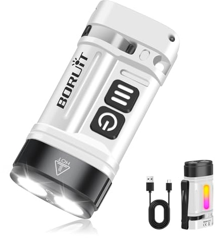BORUIT U10 Linterna LED Alta Potencia 880 Lúmenes,Mini Linterna Pequeña EDC con Clip,LEDs Blancos y RGB,Magnética,Linterna a Pilas AA o Recargable,IPX4 Impermeable para Camping y Emergencia