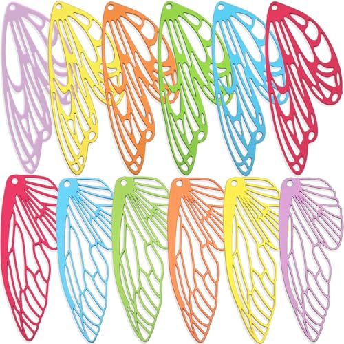 COLIGREE 48pcs Butterfly Wing Charms Hollow Colorful Filigree Butterfly Pendants for DIY Earrings Necklaces Jewelry Making Accessories (Vibrant)