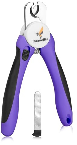 Large Dog Nail Clippers with Sharp Stainless Steel Blade for Smooth Cutting, Ergonomic TPE Handle Special Baffle to Avoid Flying Nail Fragments, Hidden Nail File (Large/Medium) (Purple)