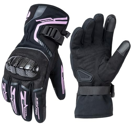 Guantes Moto Invierno Mujer,termicos Impermeable A Prueba de Viento Guantes de Moto,Pantalla táctil Cáscara Guantes de esquí de Motos,for Ciclismo Conduciendo Guante al Aire Libre (Rosa, Small)