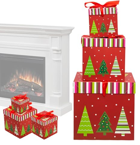 Julkapslade presentlådor – kartong 3- stapelbart set, jultomte snögubbe älg träddesign, dekorationslåda, insticksförpackning | kapslad presentlåda för högtidsfest