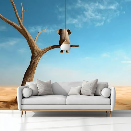Papel Pintado Pared 3D Papel Tapiz Desierto 3D Animales Azul, Fotomurales 200x140 cm Tv Fondo Pared Dormitorio Murales Moderno Decoración Comedores Salones Habitaciones