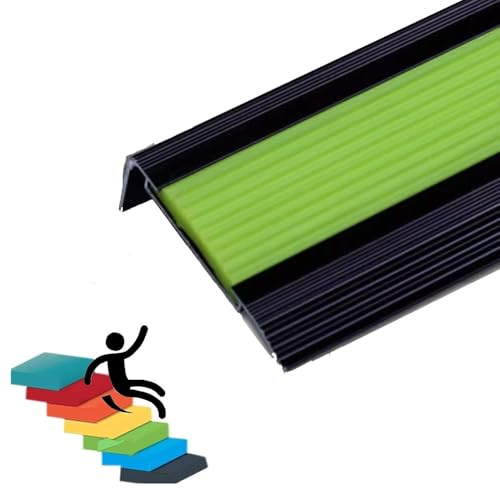 MACAGGTNTU Lumineux Profilé D'escalier 100cm Aluminium Nez De Marche Largeur 45 50 55 60 70 85mm Fluorescent Protecteur De Bord D'escalier(Black+Green,W45mm)