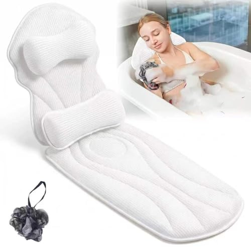 Full Body Bath Pillows for Tub Luxury Bathtub Pillow Cushion for Head,Shoulder,Back&Lumbar Support Thick Tub Pillow for Bathtub for Women Relaxing Soft 5D Air Mesh Mat 12 Non-Slip Power Suction Cups