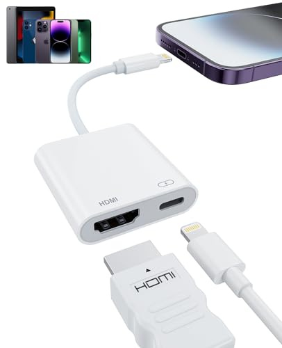 MTAKYI [MFi Certified Adaptador Lightning a HDMI para iPhone/iPad, 1080P Digital AV Converter Sync Screen Connector Cable, Plug & Play iPhone a HDMI Adaptador para TV/Proyector/Monitor – No Necesita