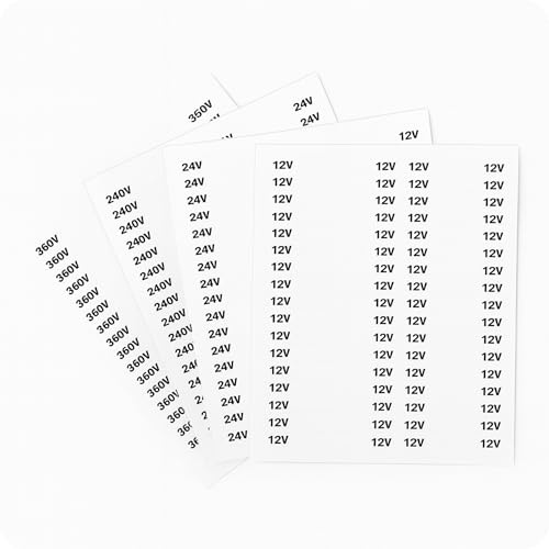 Pack 136 Pegatinas Voltajes 12V 24V 240V 360V Para Cables y Cuadros Eléctricos | Etiquetas Autoadhesivas Precortadas | Señalización Profesional Para Instaladores