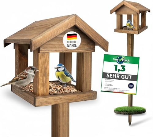 STAHLMANN® Vogelhaus mit Ständer wetterfest [1,20 Hoch] - Vogelhaus Kippsicher wetterfest & langlebig - Vogelfutterhaus