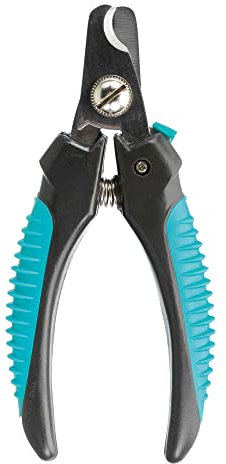 TRIXIE Krallenschere für kleine Hunde, Katzen, Kleintiere und Vögel - mit Sicherheitsverschluss - Begrenzung verhindert starkes kürzen - Edelstahl - gummierter Kunststoffgriff - blau/schwarz - 12 cm - 2367