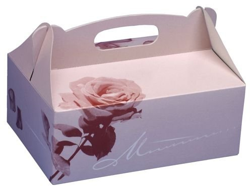 15 Gebäck-Kartons, Pappe eckig 26 cm x 22 cm x 9 cm rosé mit Tragegriff