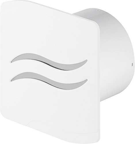 Design Badventilator Ø 100 mm Hochglanz weiß mit Feuchtigkeitssensor Timer Nachlauf und Rückstauklappe Lüfter Ventilator Front Wandlüfter Badlüfter Ventilator Einbaulüfter Bad Küche leise 10 cm