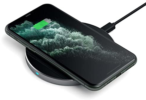 SATECHI Qi-zertifiziertes Kabelloses Aluminium Ladegerät – Kompatibel mit iPhone 17 bis 12 Pro/Max/Plus/Mini, UVM. – Adapter separat erhältlich