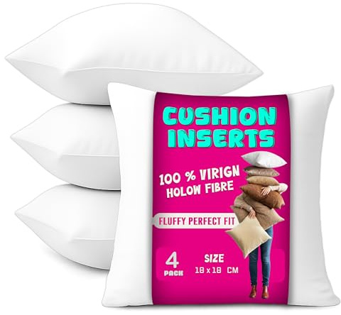 Luxury Hollowfibre Pack of 4 Cushion Pads Inners Inserts 18x18 inches (45 x 45 cm) - White Square Cushion Fillers with Anti Dust Mite Down Proof Cover & Soft Polyester Filling for Sofa, Bed & Couch