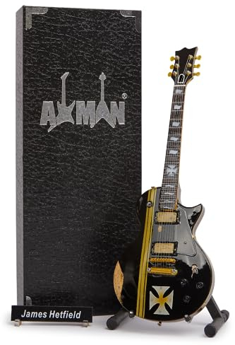 Axman, James Hetfield Iron Cross, Miniature Guitar Replica, Music Gifts, Handmade Ornamental 1/4 Scale, Display Box, Name Tag and Miniature Guitar Stand, Guitar enthusiast gift