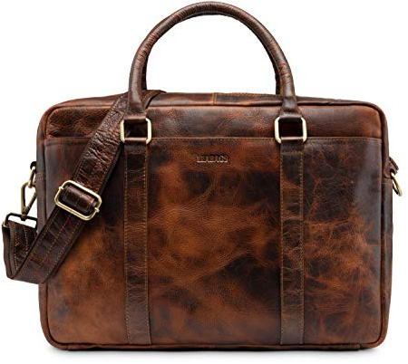 LEABAGS Leder Aktentasche Herren & Damen I Echtleder Laptoptasche bis 16 Zoll I Umhängetasche mit Schultergurt I Schultertasche I Messenger Bag I Arbeitstasche I Lehrertasche