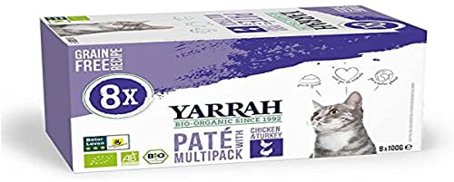 Yarrah Cibo secco biologico per gatti Multipack Patè - 8 x 100 gr - Pollo e tacchino - senza cereali