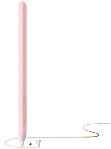 YINVA Apple Pencil Hülle Apple Pencil Case, Silikon Schön Weicher Stift Grip Griff mit Ladekappe Kappe und Pen Nib Spitze Schutzhülle (2. Generation, Rosa)