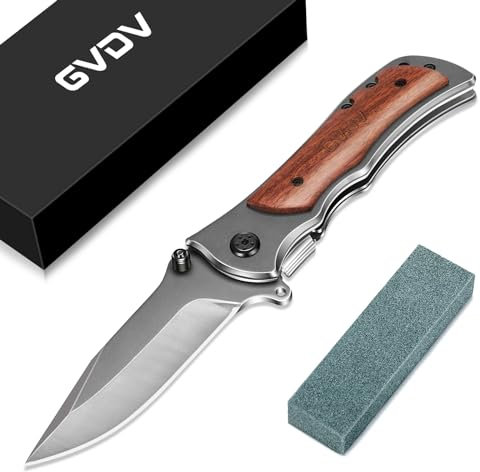 GVDV Navaja de Bolsillo Senderismo Plegadora de Bolsillo para Navaja de Bolsillo - Utilidad portátil Cuchillos de Caza Acero Inoxidable 7Cr17 con Piedra para afilar Cuchillos