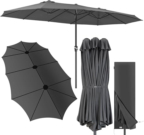 Kingsleeve® Sonnenschirm 460x270 cm UV Schutz 80+ Schutzhülle Kurbel Stabil Groß Garten Terrasse Balkon Doppelter Marktschirm Gartenschirm Anthrazit
